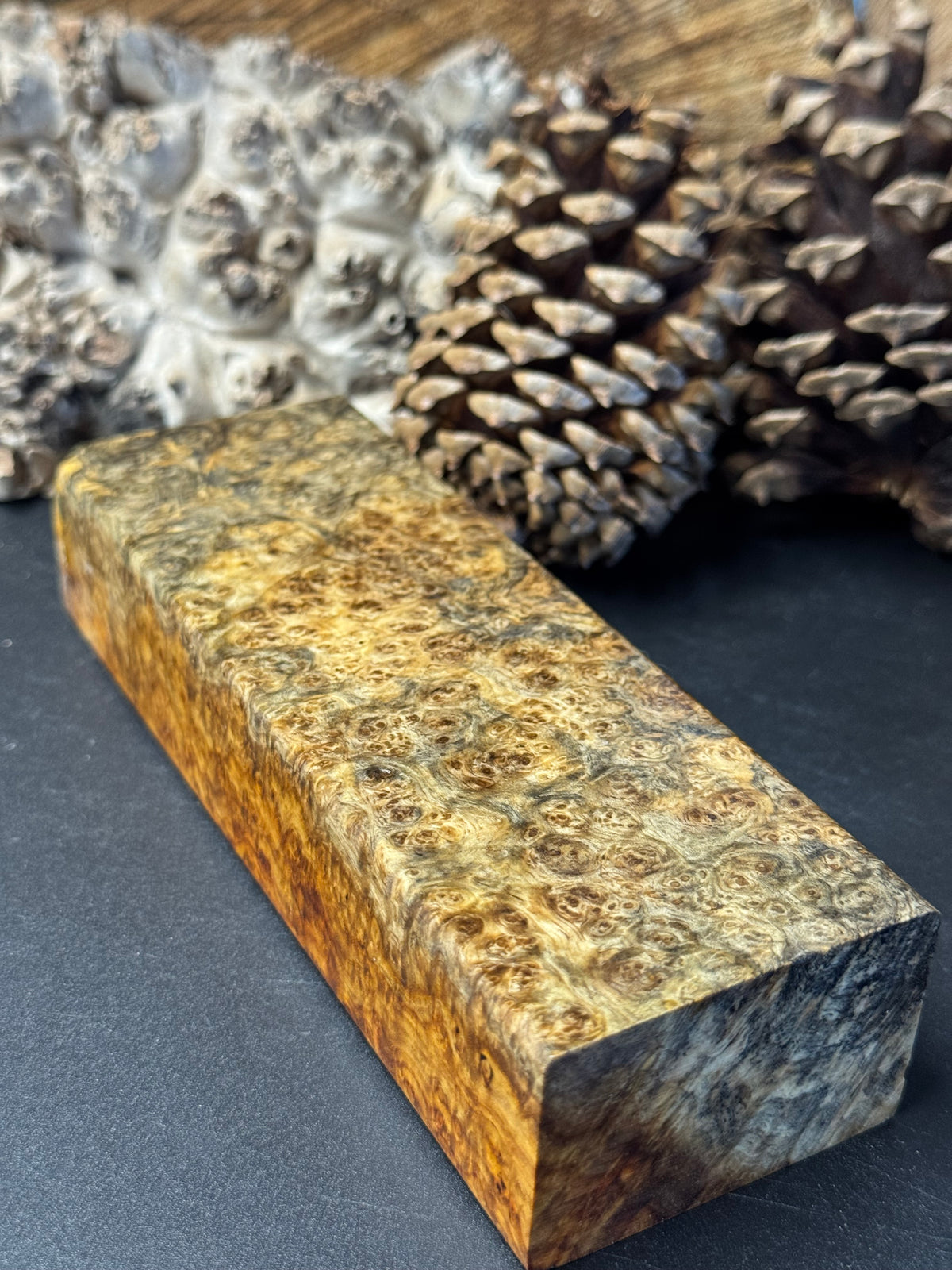 Stabilized K&G Amboyna Burl – Knife Handle, 1911 Grip & Turning Blank AB14