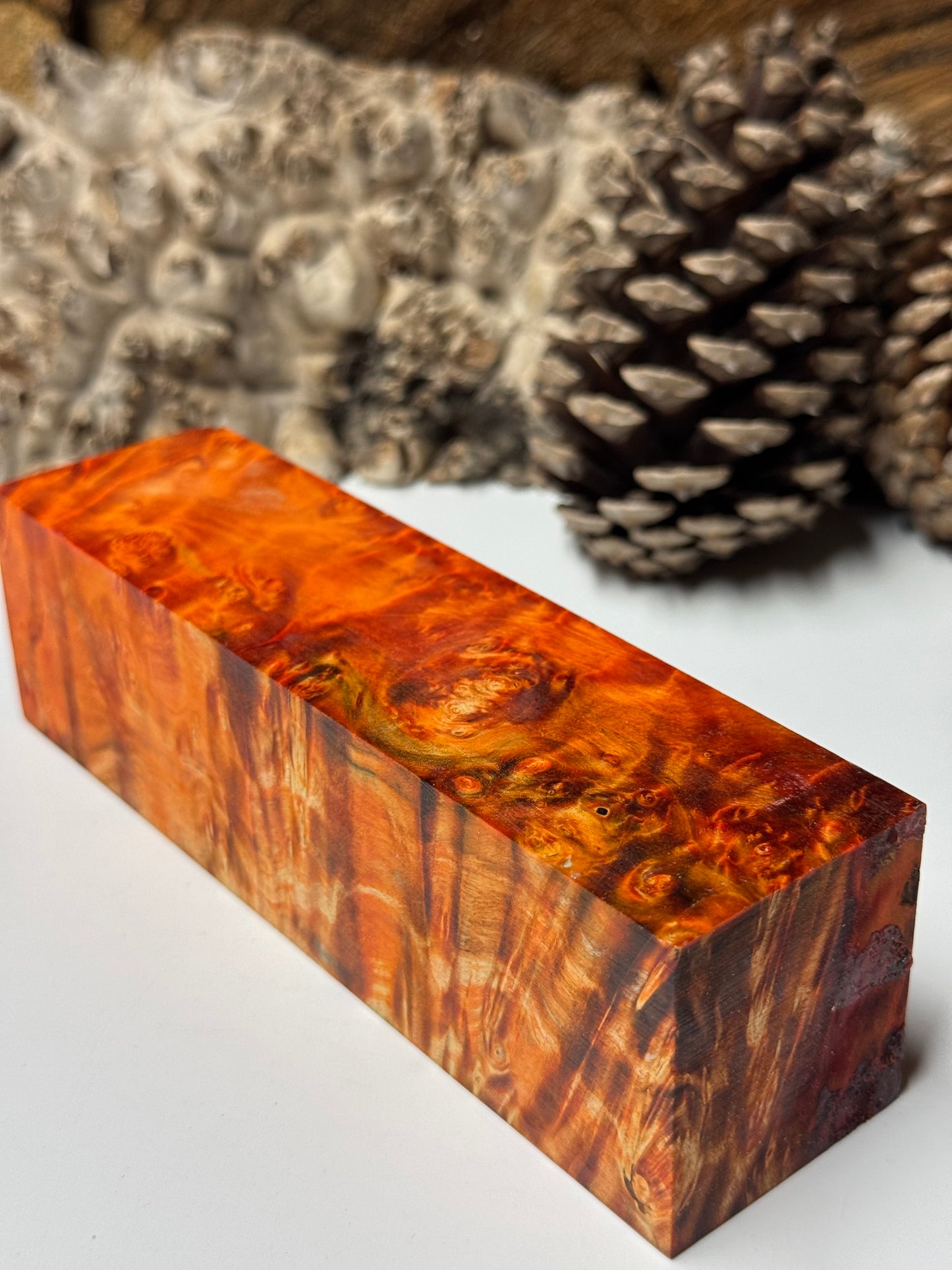 BE-3 Stabilized Box Elder Burl Block 1.62" x 1.68" x 6.6" – Premium Turning Wood & Knife Handle Material