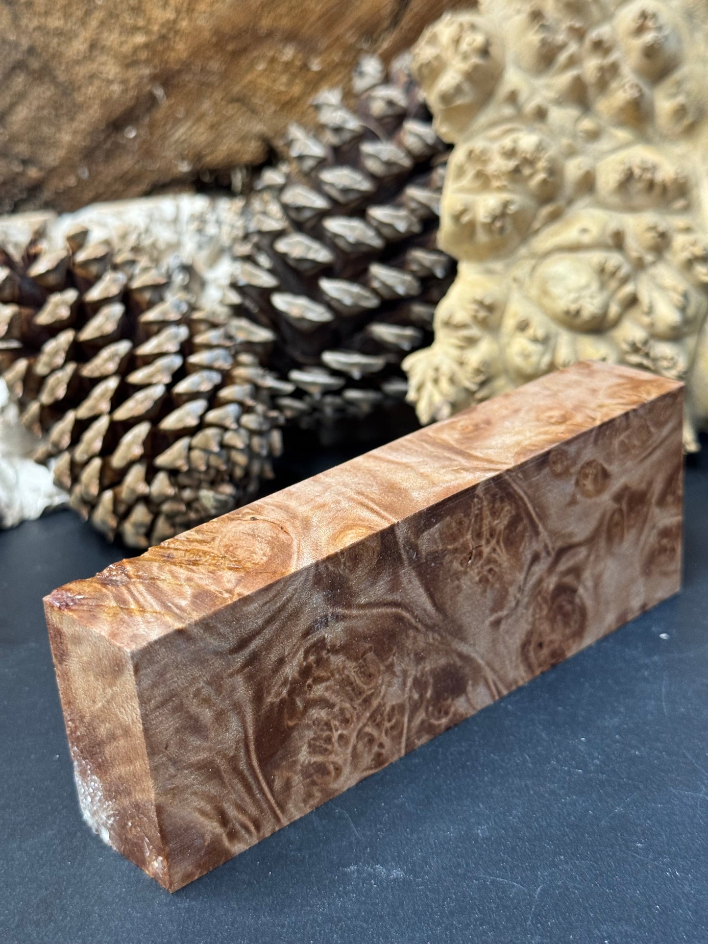 BLM57 Stabilized Big Leaf Maple Burl Knife Scales 1911 Grips Natural Burl
