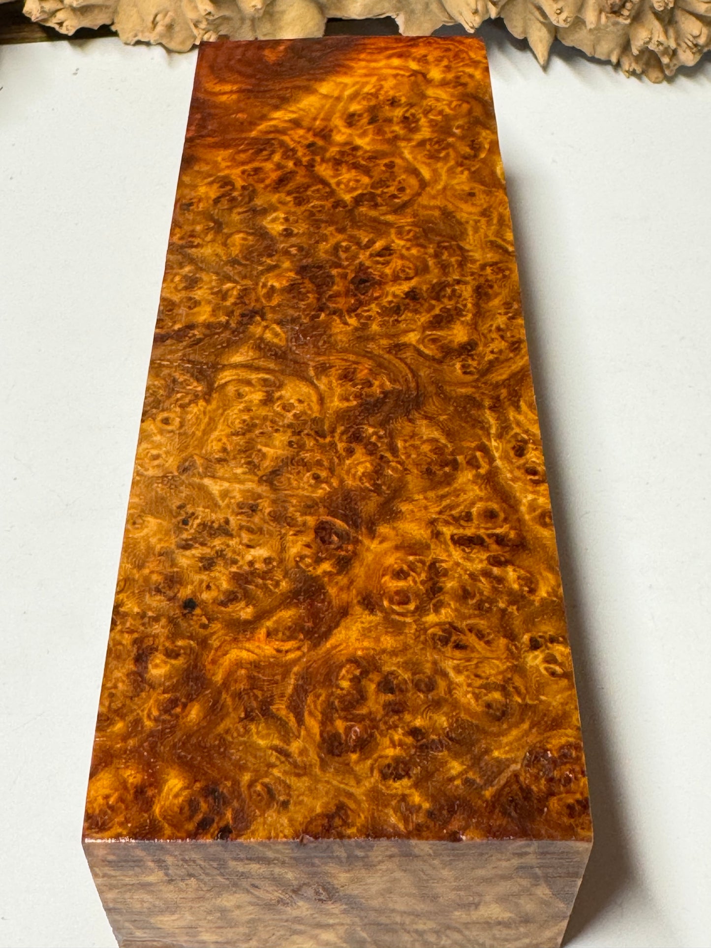AB1  K&G Stabilized Amboyna Burl Knife/ Block 1911 Grips Natural Burl