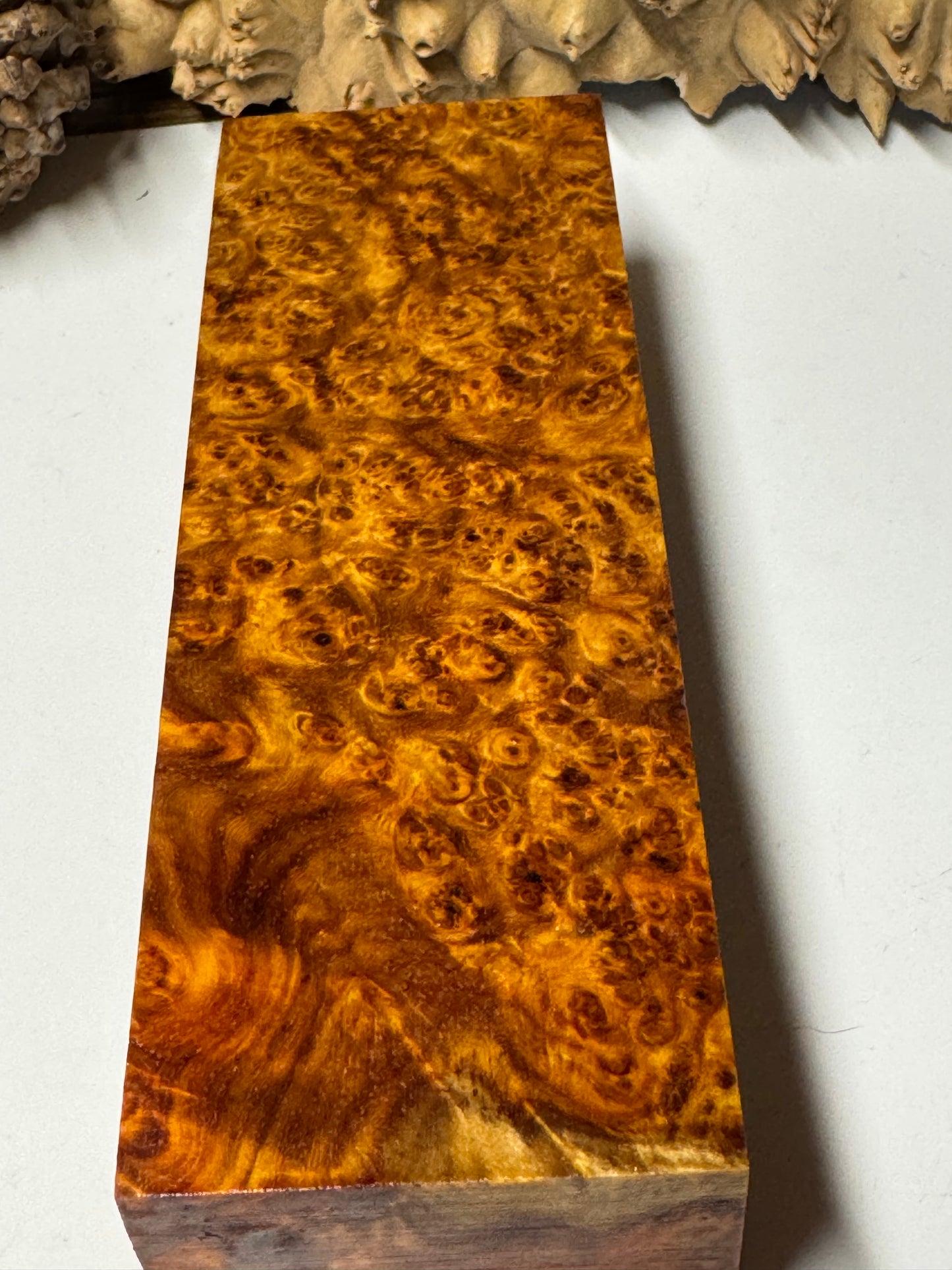 AB1  K&G Stabilized Amboyna Burl Knife/ Block 1911 Grips Natural Burl