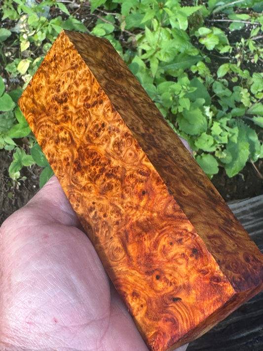 AB2 Stabilized Amboyna Burl – Knife Handle, 1911 Grip & Turning Blank