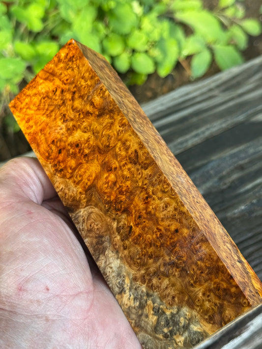 AB3 Stabilized Amboyna Burl – Knife Handle, 1911 Grip & Turning Blank