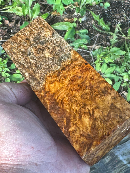 AB4 Stabilized Amboyna Burl – Knife Handle, 1911 Grip & Turning Blank