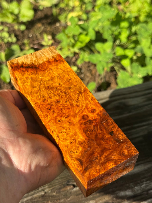 AB6 Stabilized Amboyna Burl – Knife Handle, 1911 Grip & Turning Blank