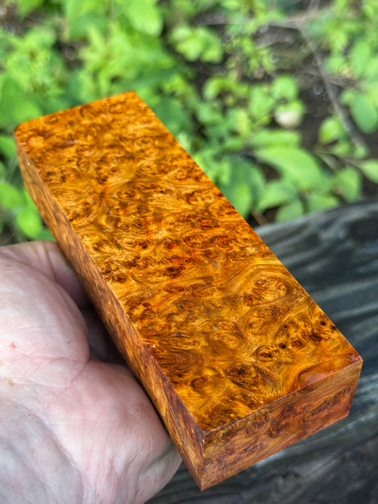 AB7 Stabilized Amboyna Burl – Knife Handle, 1911 Grip & Turning Blank
