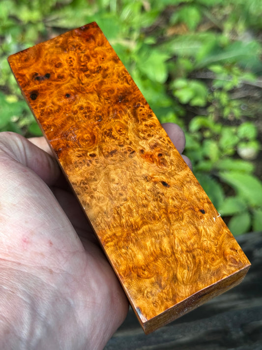 AB8 Stabilized Amboyna Burl – Knife Handle, 1911 Grip & Turning Blank