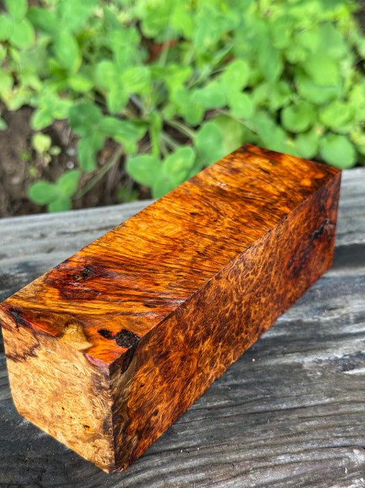 AB10 Stabilized Amboyna Burl – Knife Handle, 1911 Grip & Turning Blank