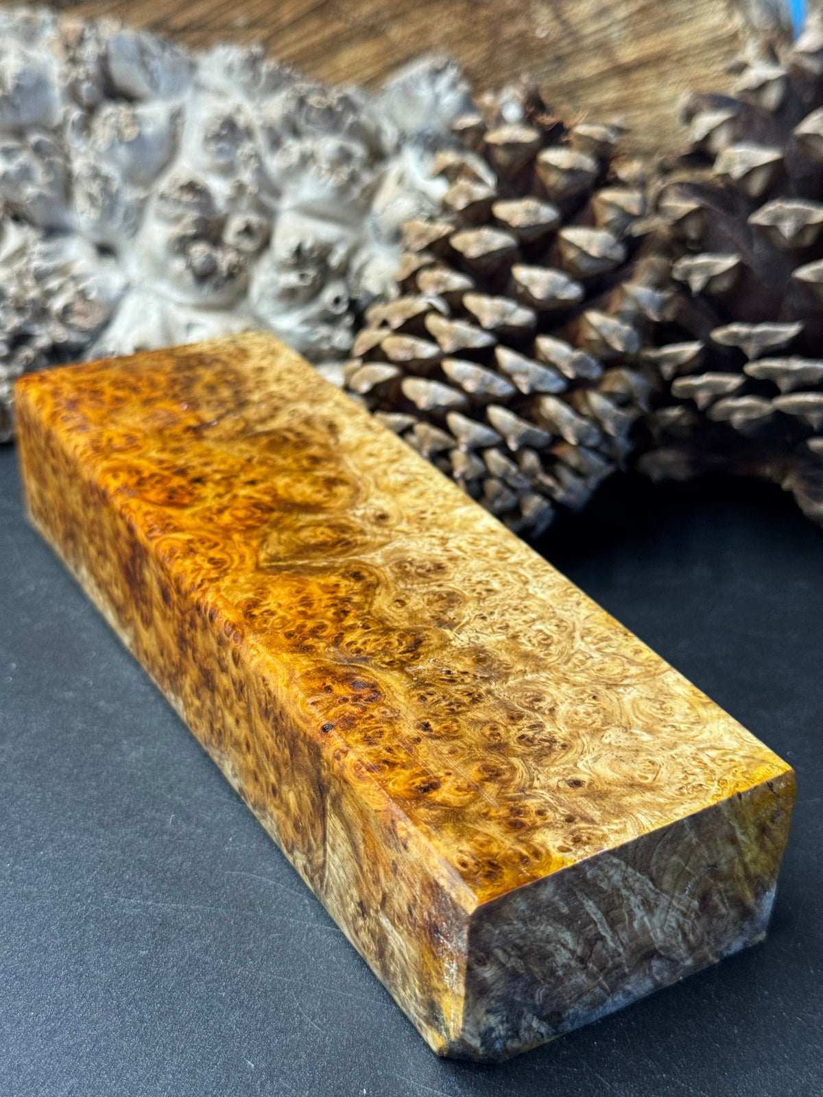 Stabilized K&G Amboyna Burl – Knife Handle, 1911 Grip & Turning Blank AB14