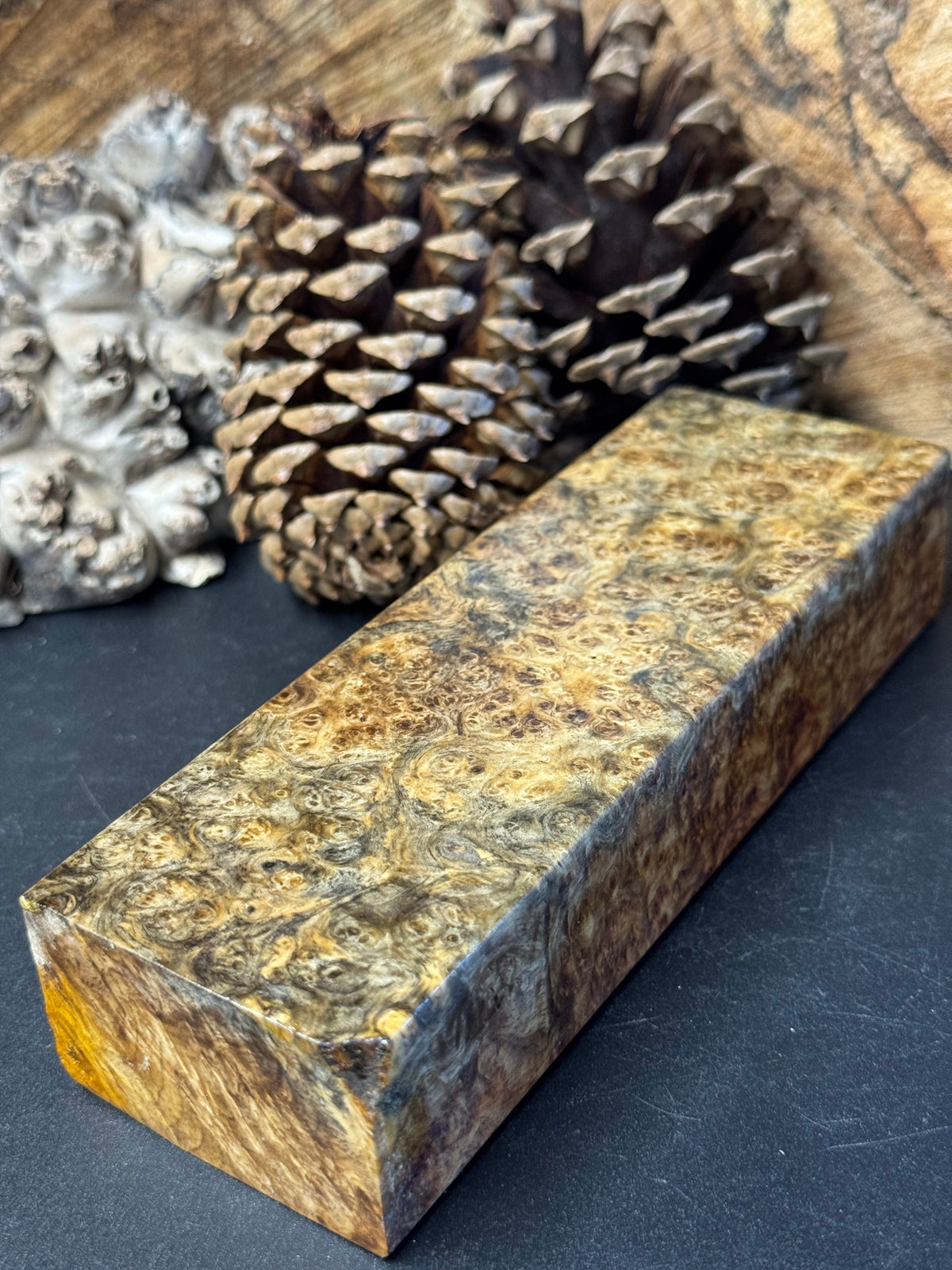 Stabilized K&G Amboyna Burl – Knife Handle, 1911 Grip & Turning Blank AB14