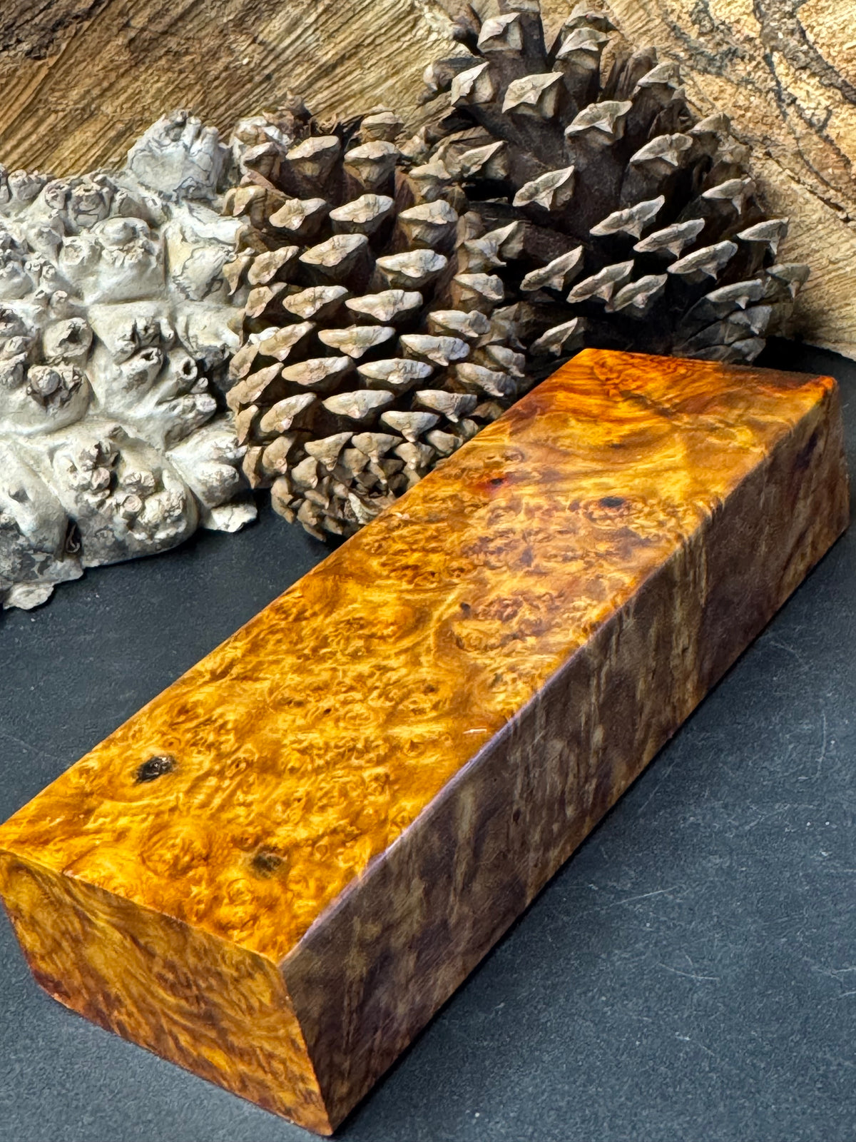 Stabilized K&G Amboyna Burl – Knife Handle, 1911 Grip & Turning Blank AB16