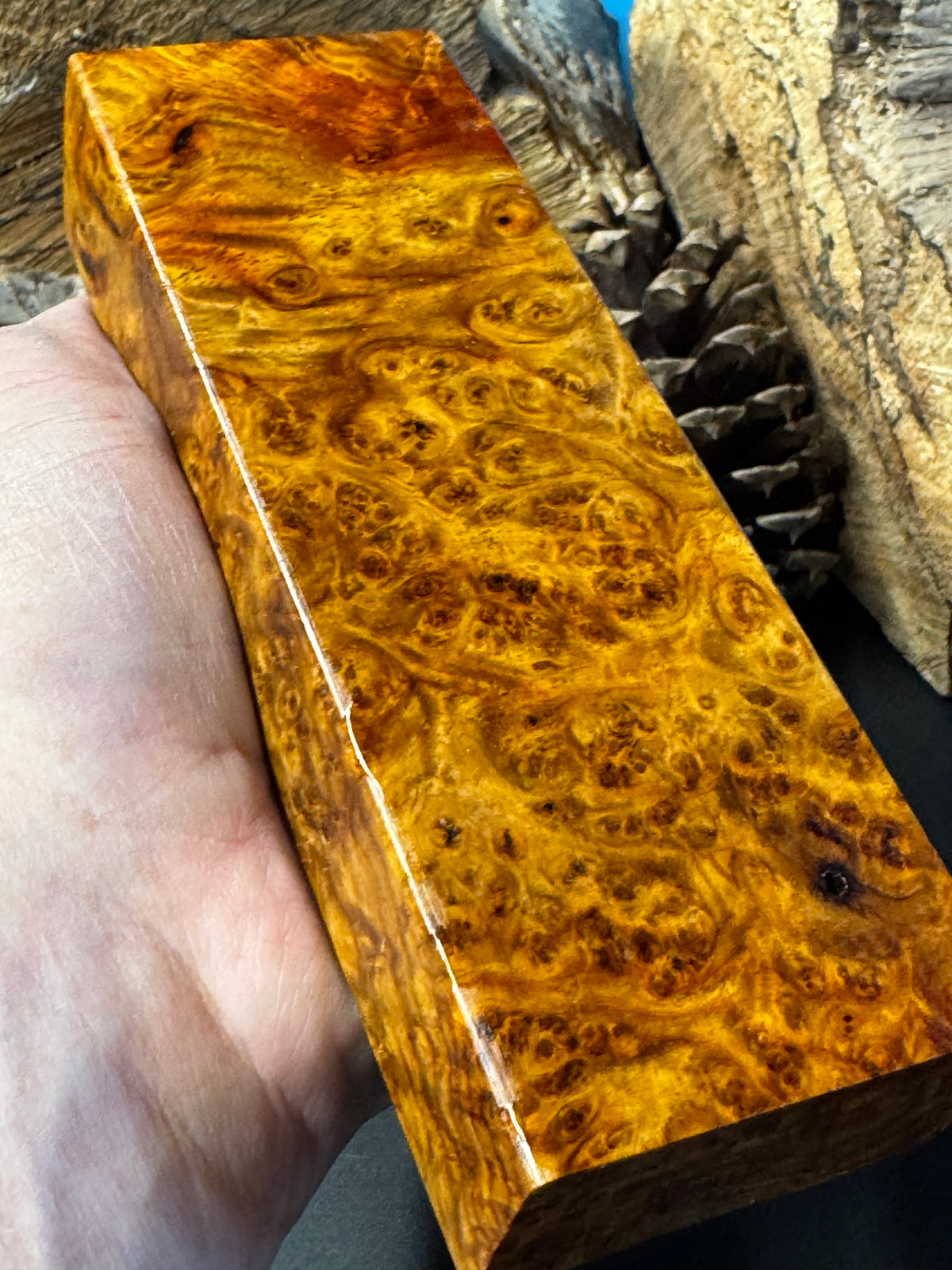 Stabilized K&G Amboyna Burl – Knife Handle, 1911 Grip & Turning Blank AB16