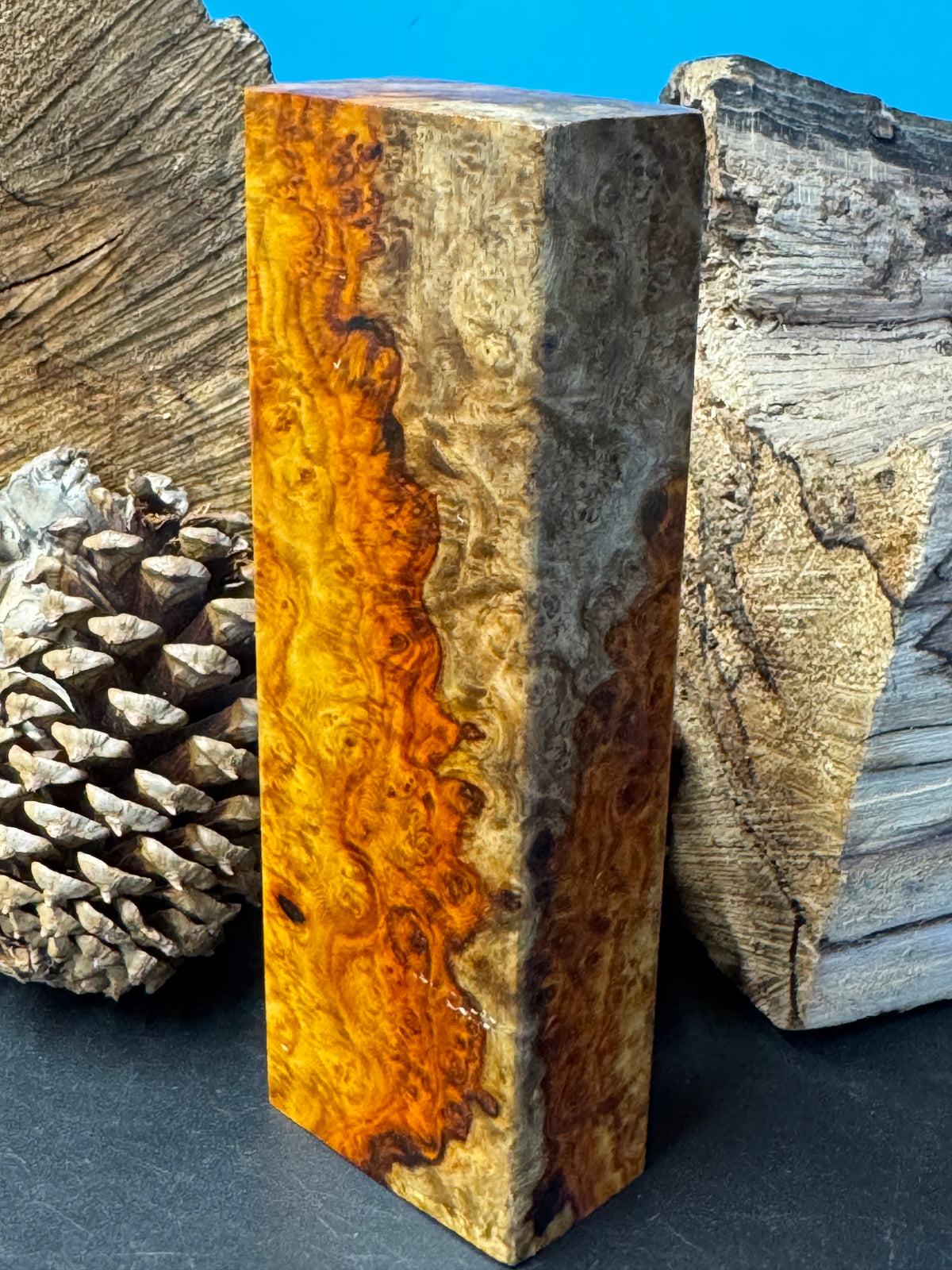 Stabilized K&G Amboyna Burl – Knife Handle, 1911 Grip & Turning Blank AB17