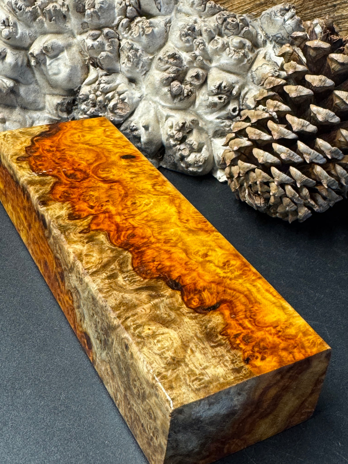Stabilized K&G Amboyna Burl – Knife Handle, 1911 Grip & Turning Blank AB17