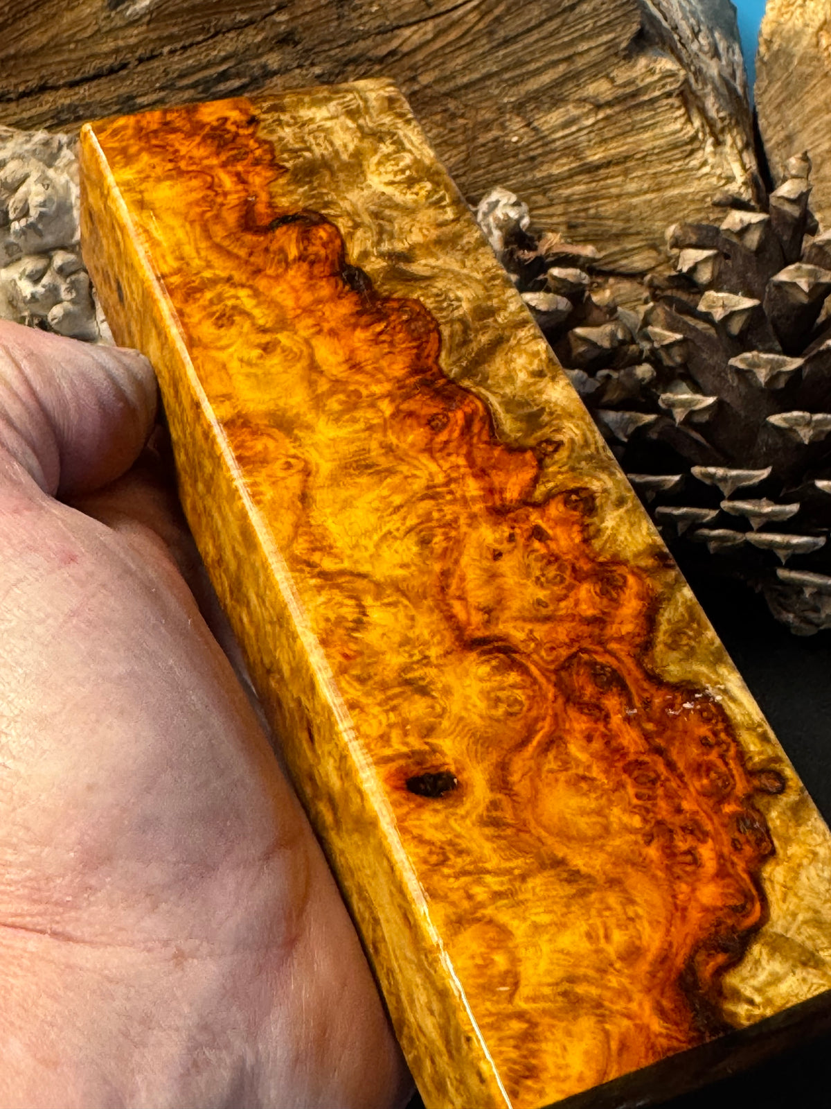 Stabilized K&G Amboyna Burl – Knife Handle, 1911 Grip & Turning Blank AB17