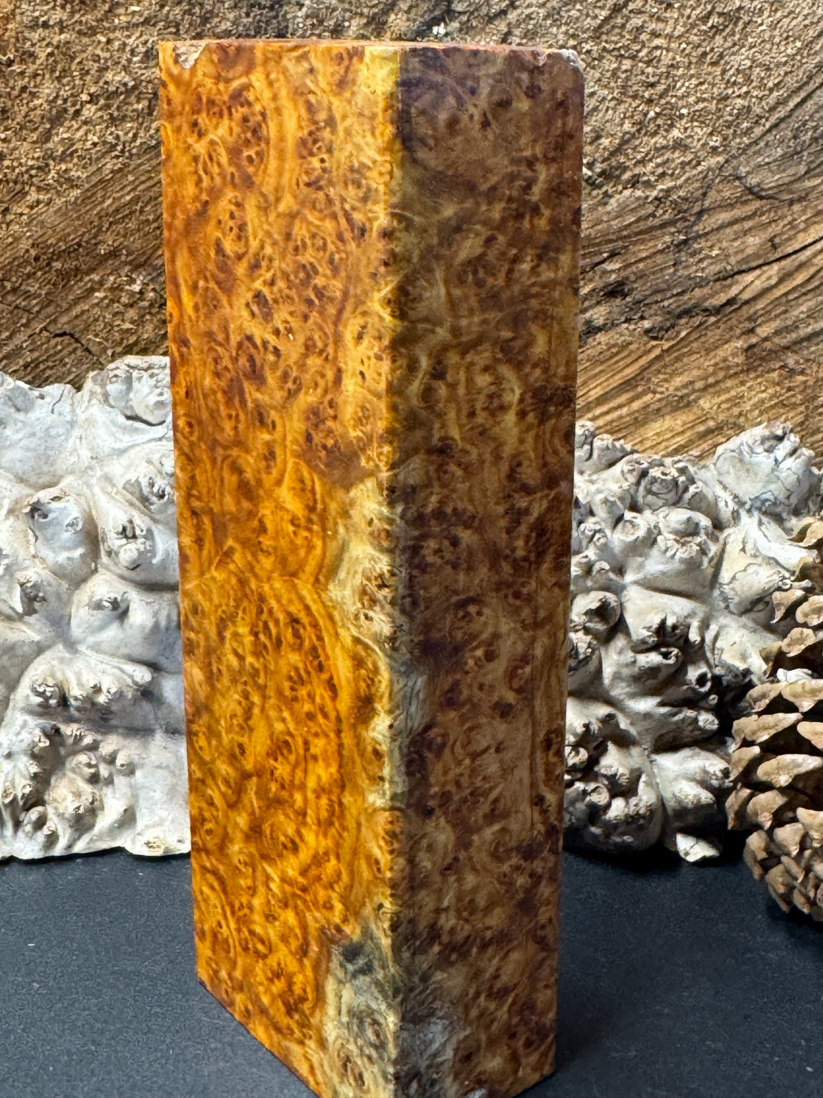 Stabilized K&G Amboyna Burl – Knife Handle, 1911 Grip & Turning Blank AB18