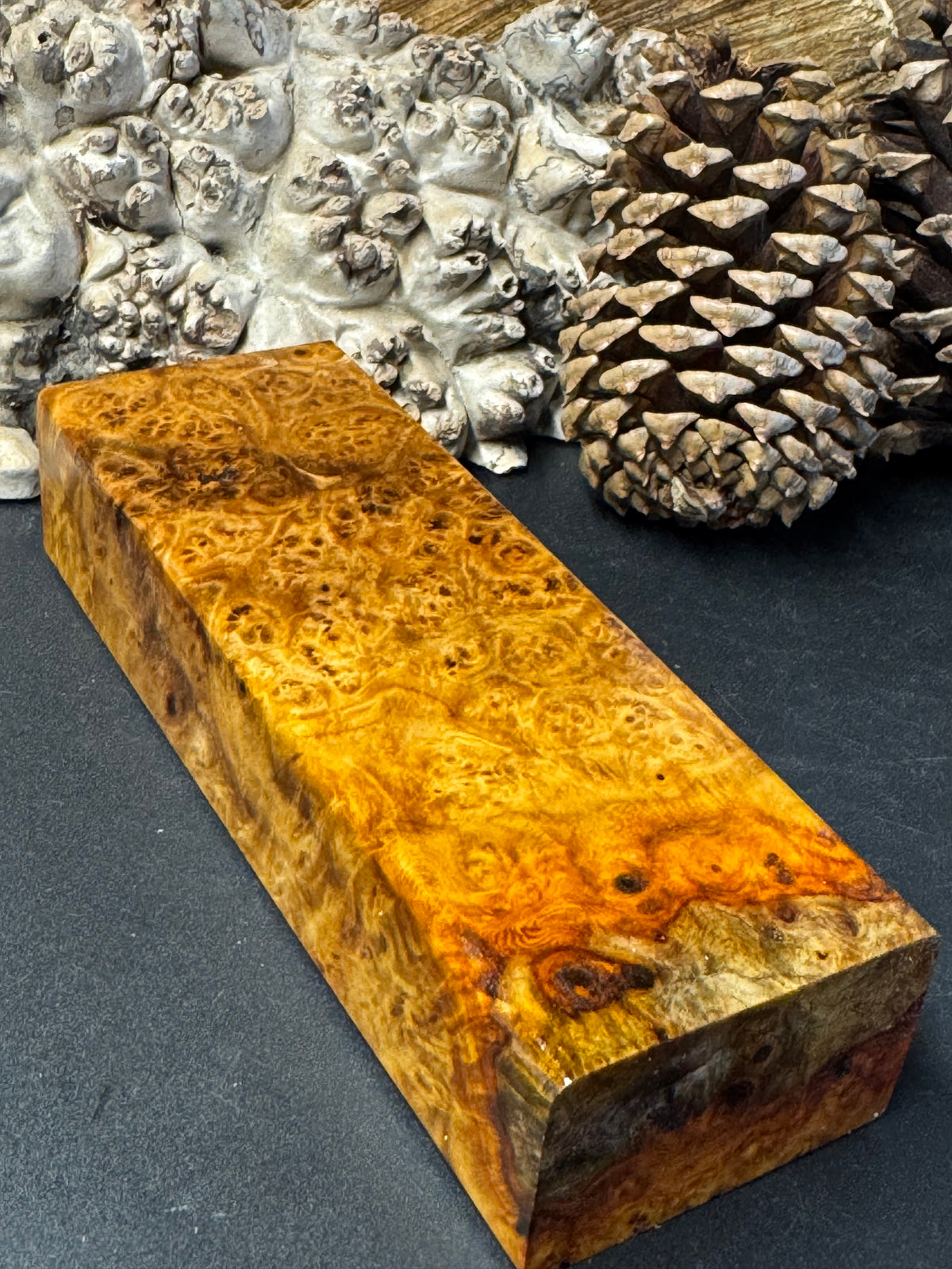 Stabilized K&G Amboyna Burl – Knife Handle, 1911 Grip & Turning Blank AB19