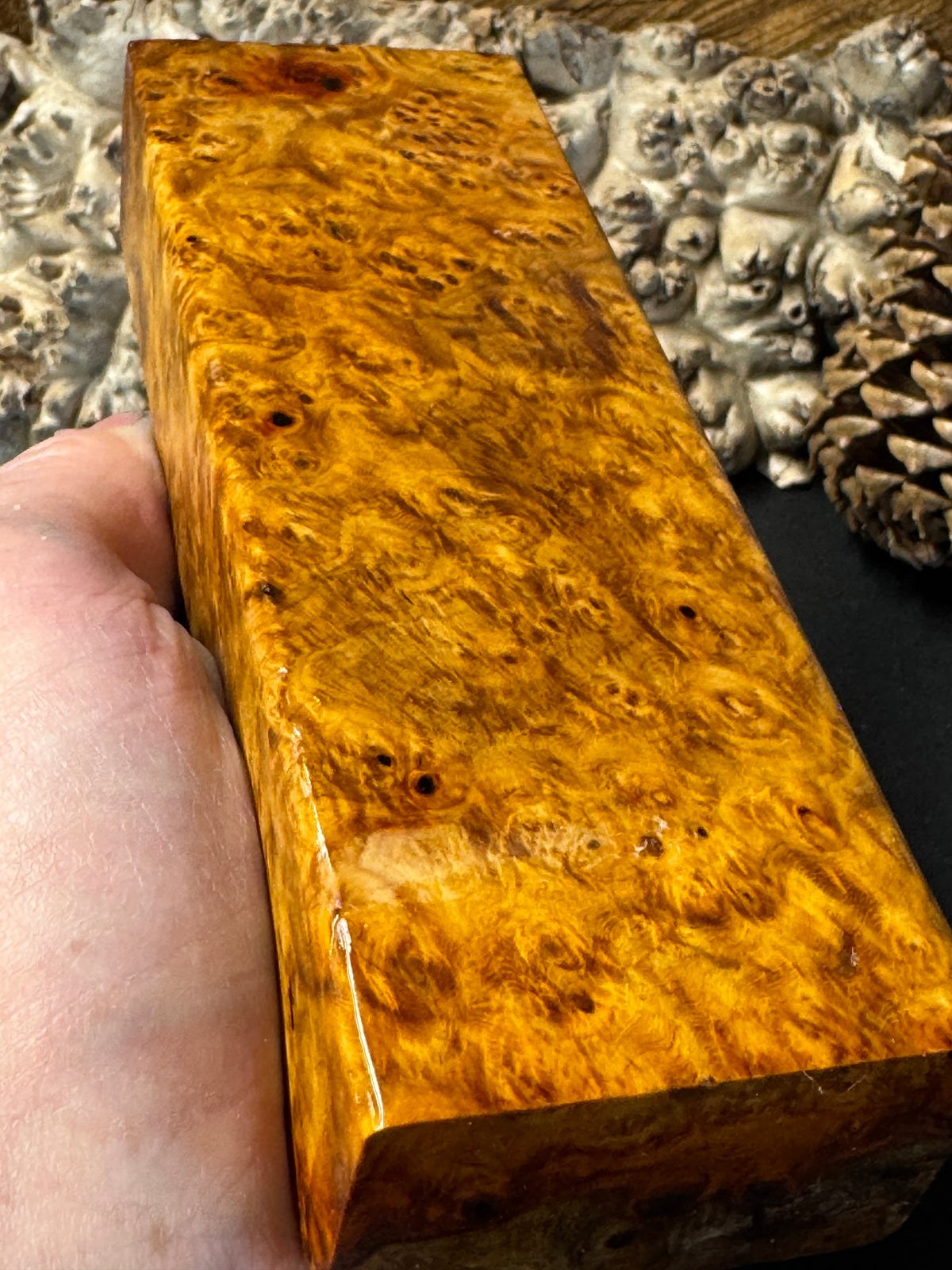 Stabilized K&G Amboyna Burl – Knife Handle, 1911 Grip & Turning Blank AB19