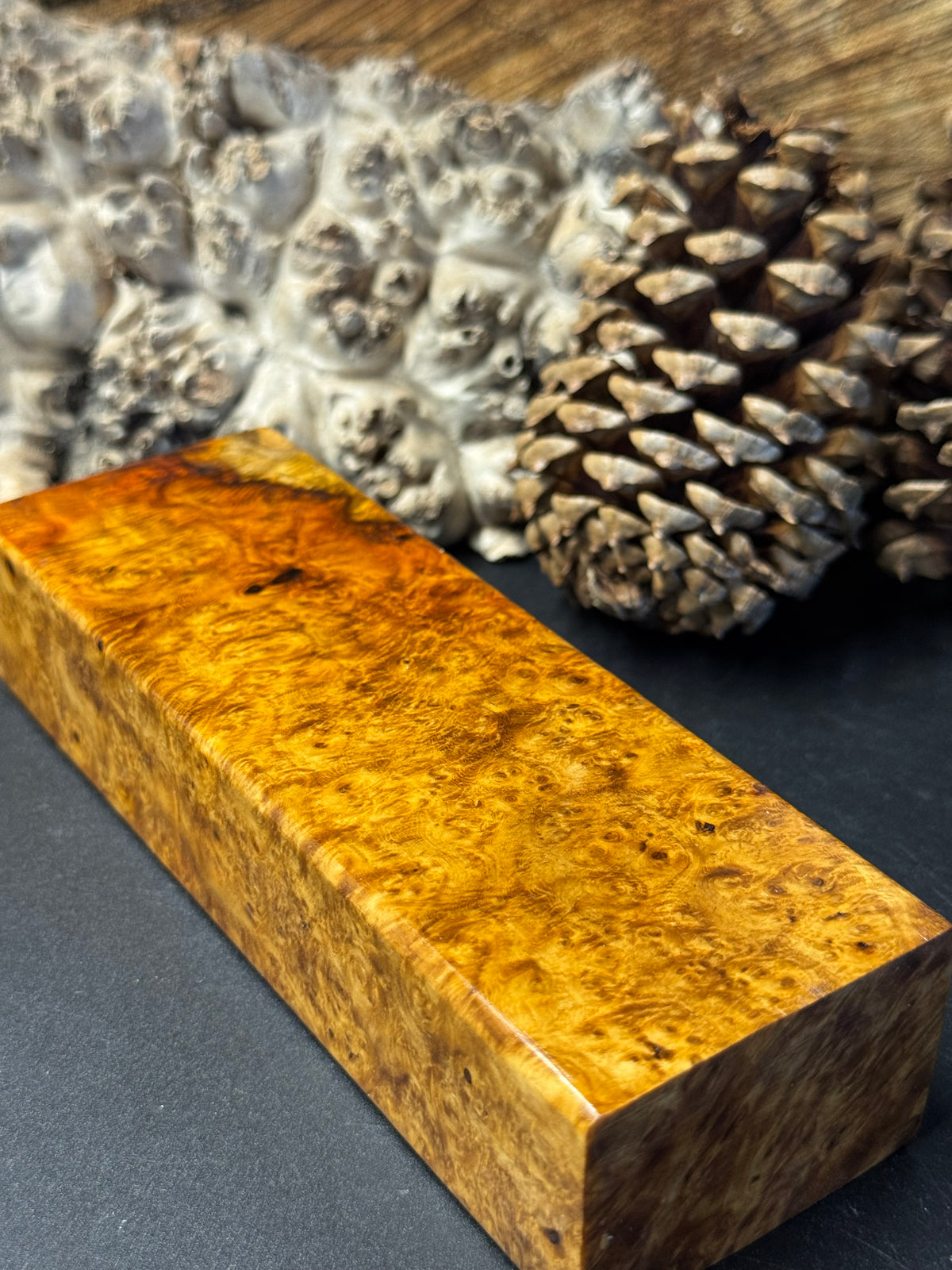 Stabilized K&G Amboyna Burl – Knife Handle, 1911 Grip & Turning Blank AB20
