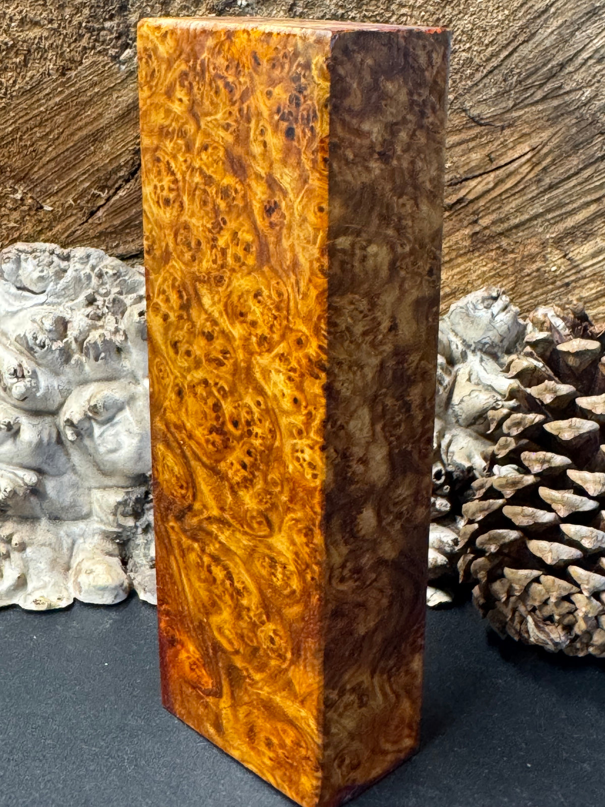 Stabilized K&G Amboyna Burl – Knife Handle, 1911 Grip & Turning Blank AB21