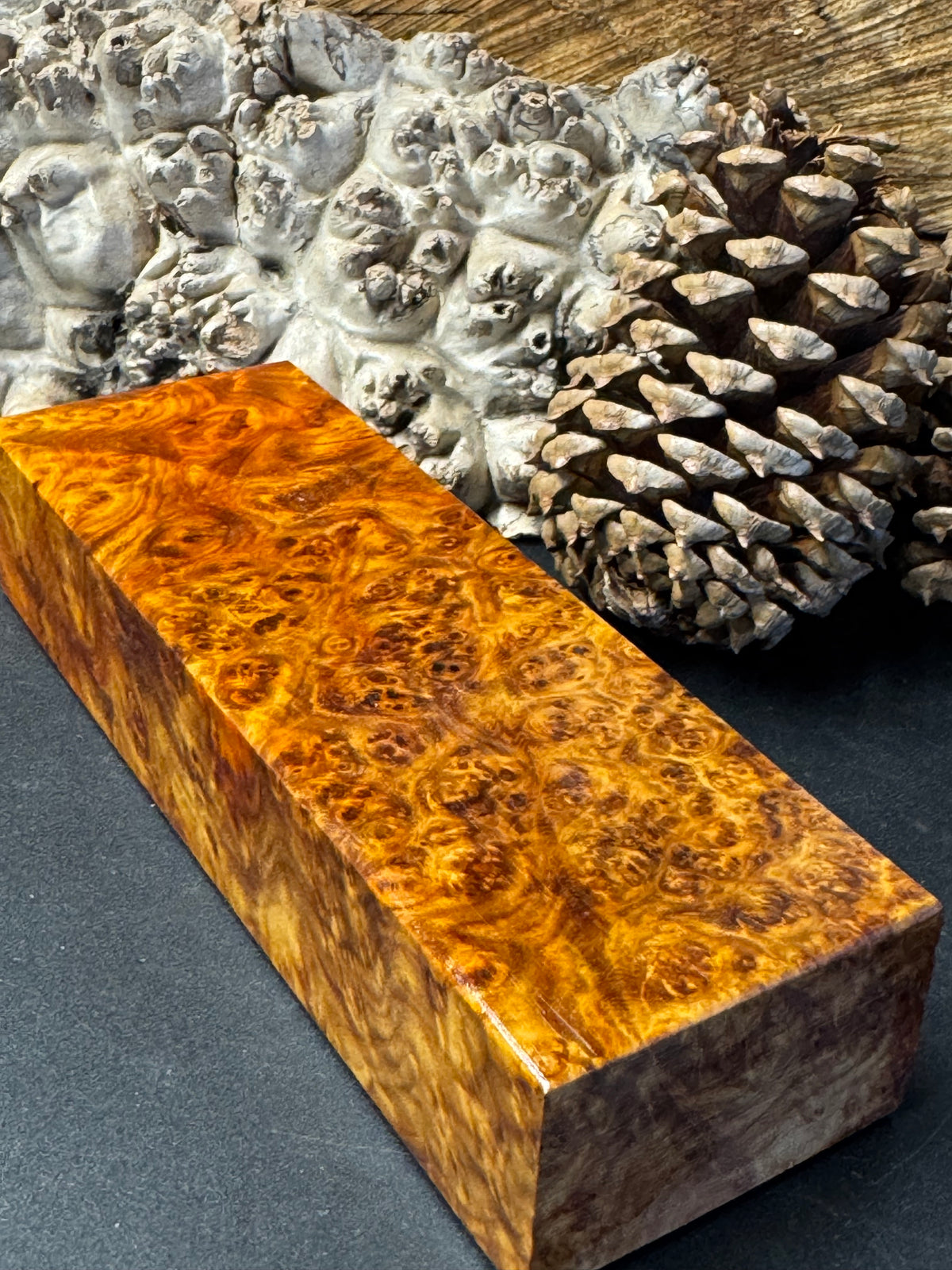 Stabilized K&G Amboyna Burl – Knife Handle, 1911 Grip & Turning Blank AB21