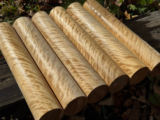 6- 2-1/8" X 12" long New England Flame Birch Game Call Turning rounds AAA