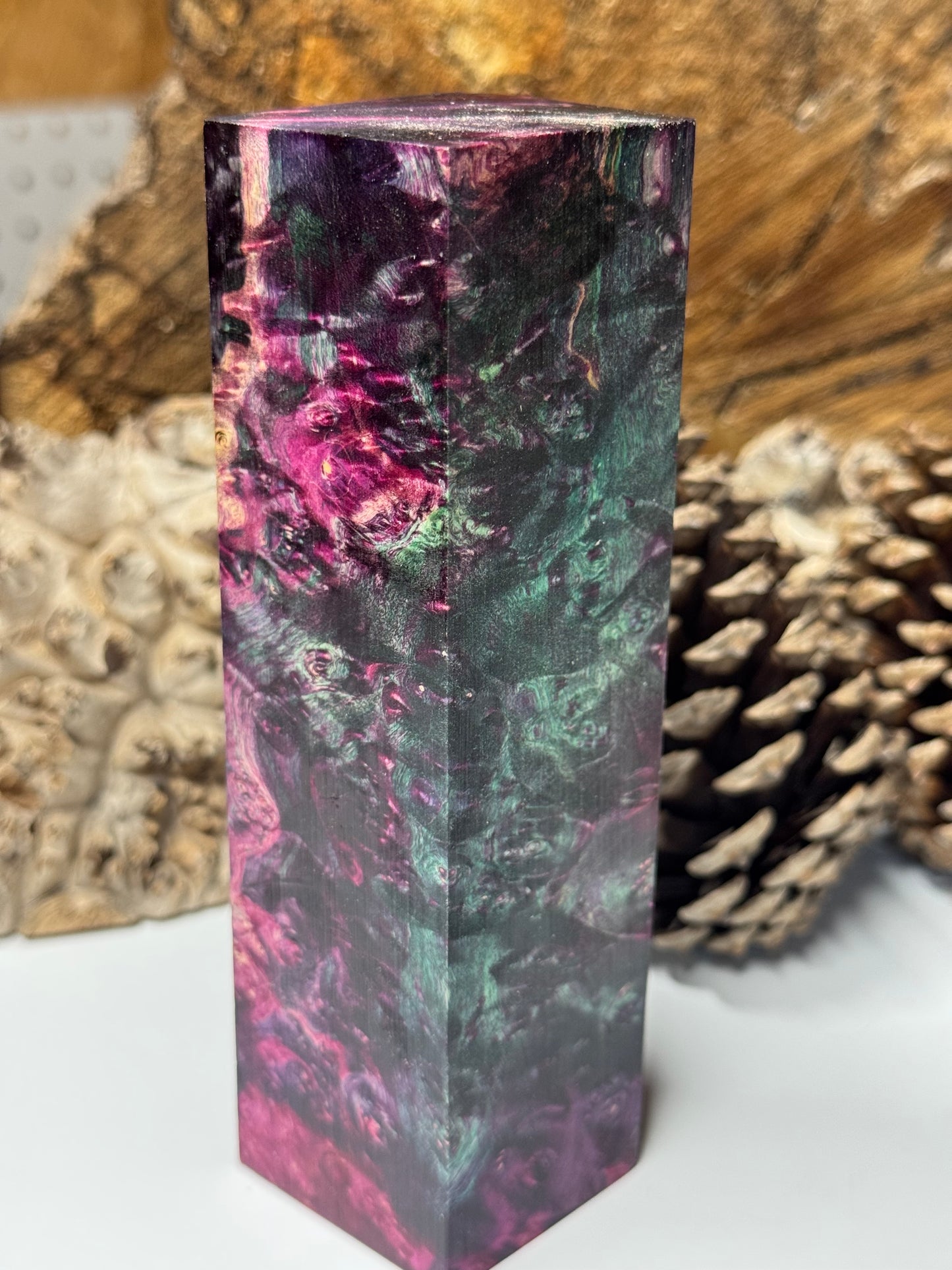 BE-1 Stabilized Box Elder Burl Block 1.625" x 1.625" x 5.9" – Premium Turning Wood & Knife Handle Material