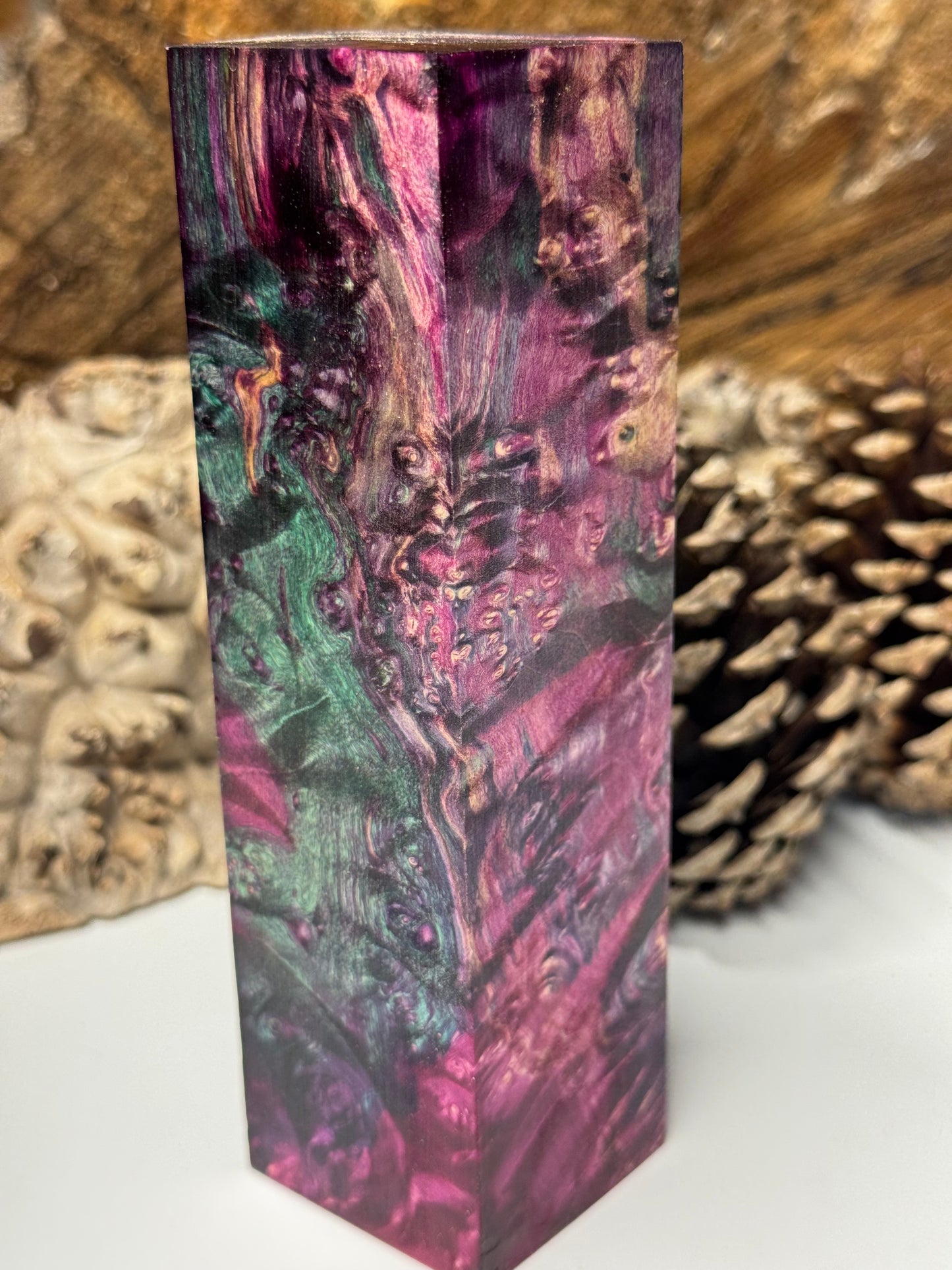 BE-1 Stabilized Box Elder Burl Block 1.625" x 1.625" x 5.9" – Premium Turning Wood & Knife Handle Material