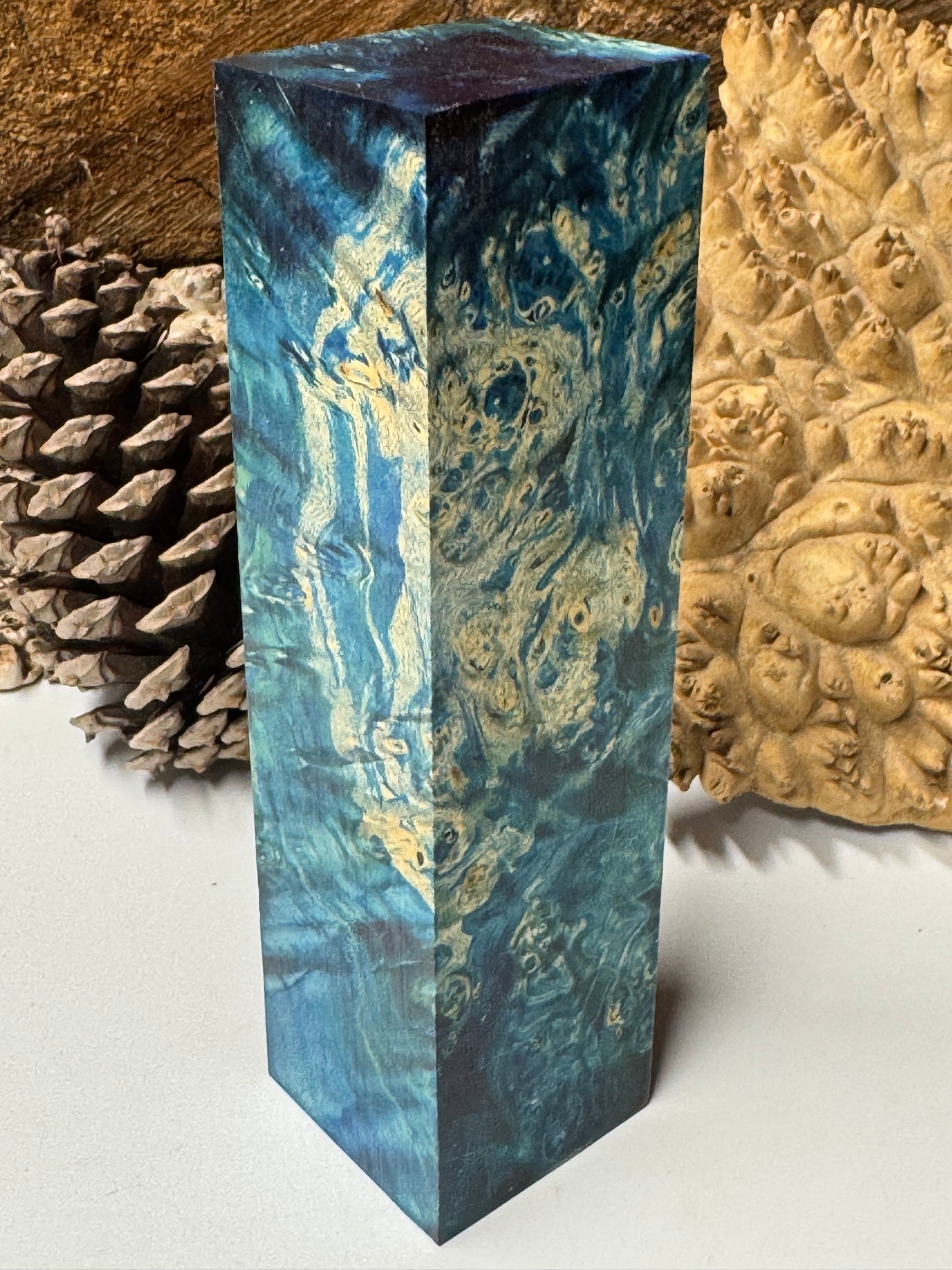 BE-2 Stabilized Box Elder Burl Block 1.625" x 1.625" x 5.98" – Premium Turning Wood & Knife Handle Material