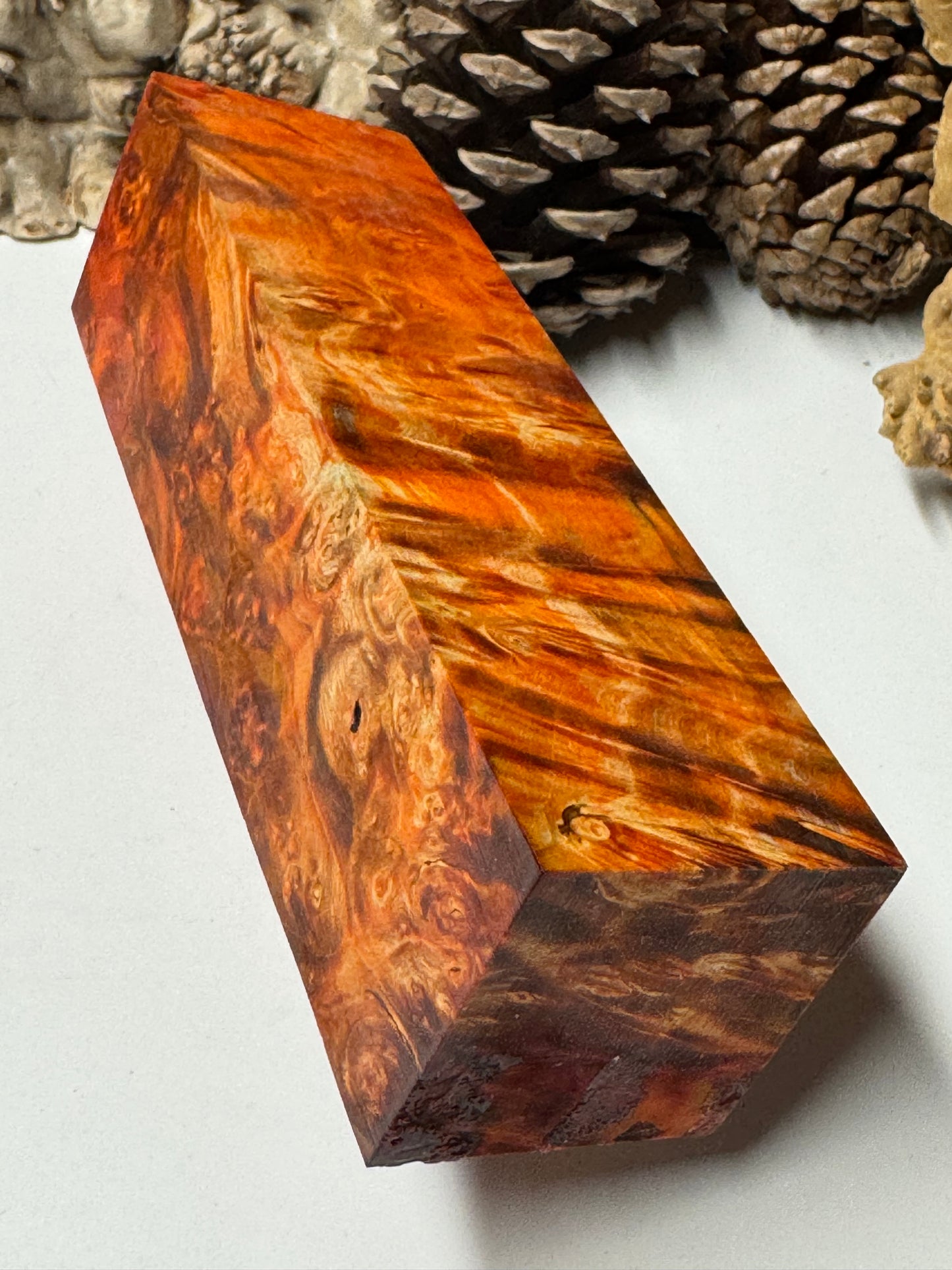 BE-3 Stabilized Box Elder Burl Block 1.62" x 1.68" x 6.6" – Premium Turning Wood & Knife Handle Material