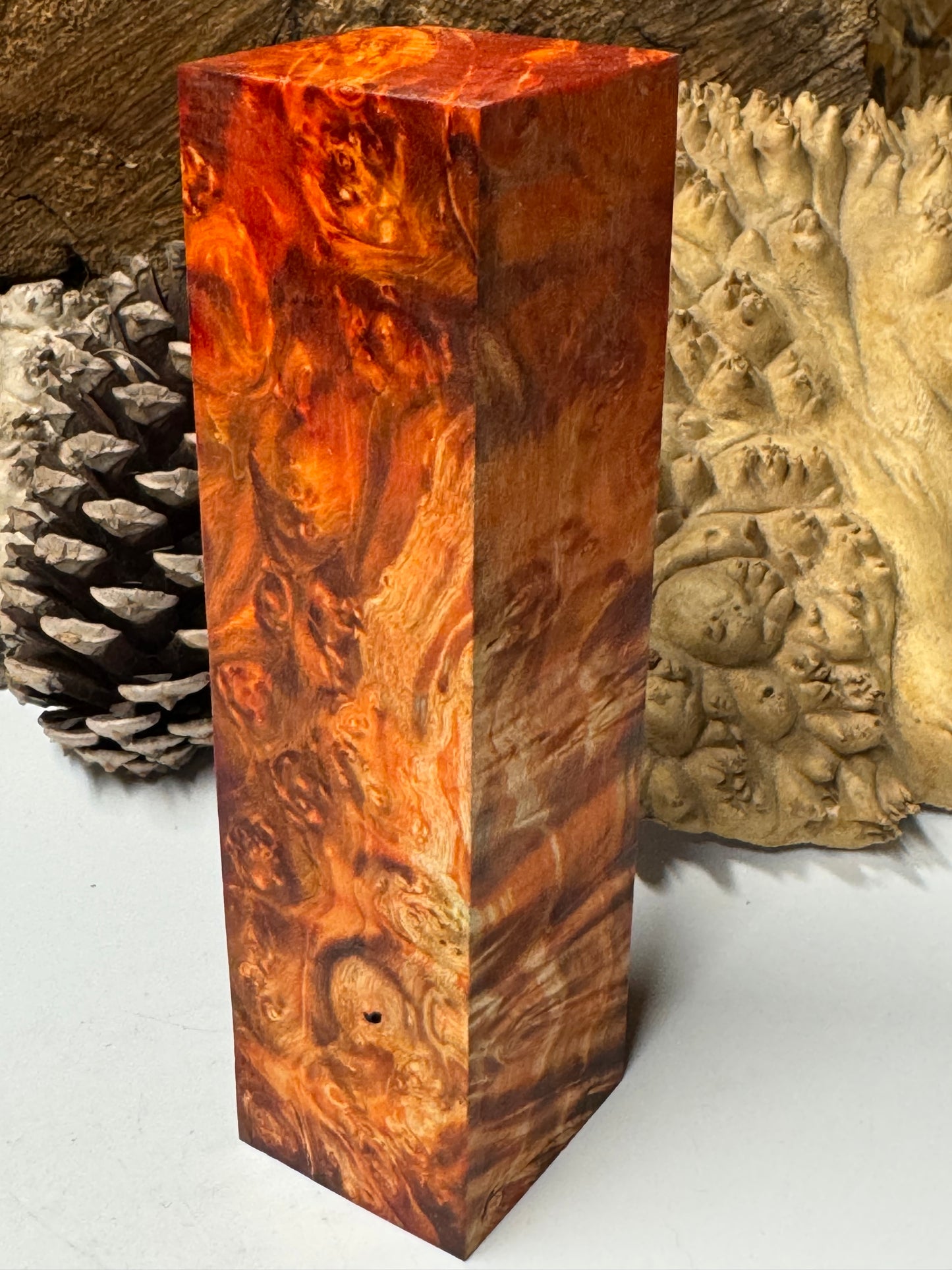 BE-3 Stabilized Box Elder Burl Block 1.62" x 1.68" x 6.6" – Premium Turning Wood & Knife Handle Material