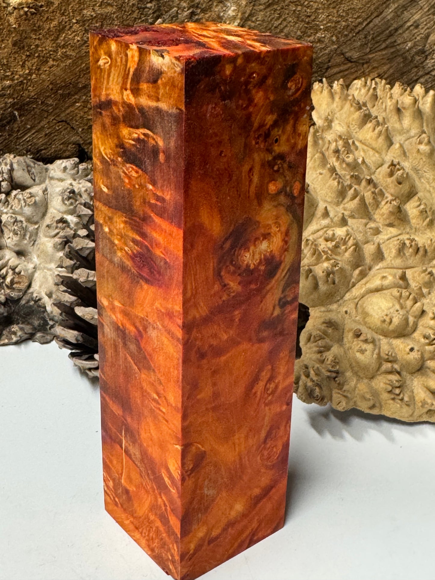 BE-3 Stabilized Box Elder Burl Block 1.62" x 1.68" x 6.6" – Premium Turning Wood & Knife Handle Material