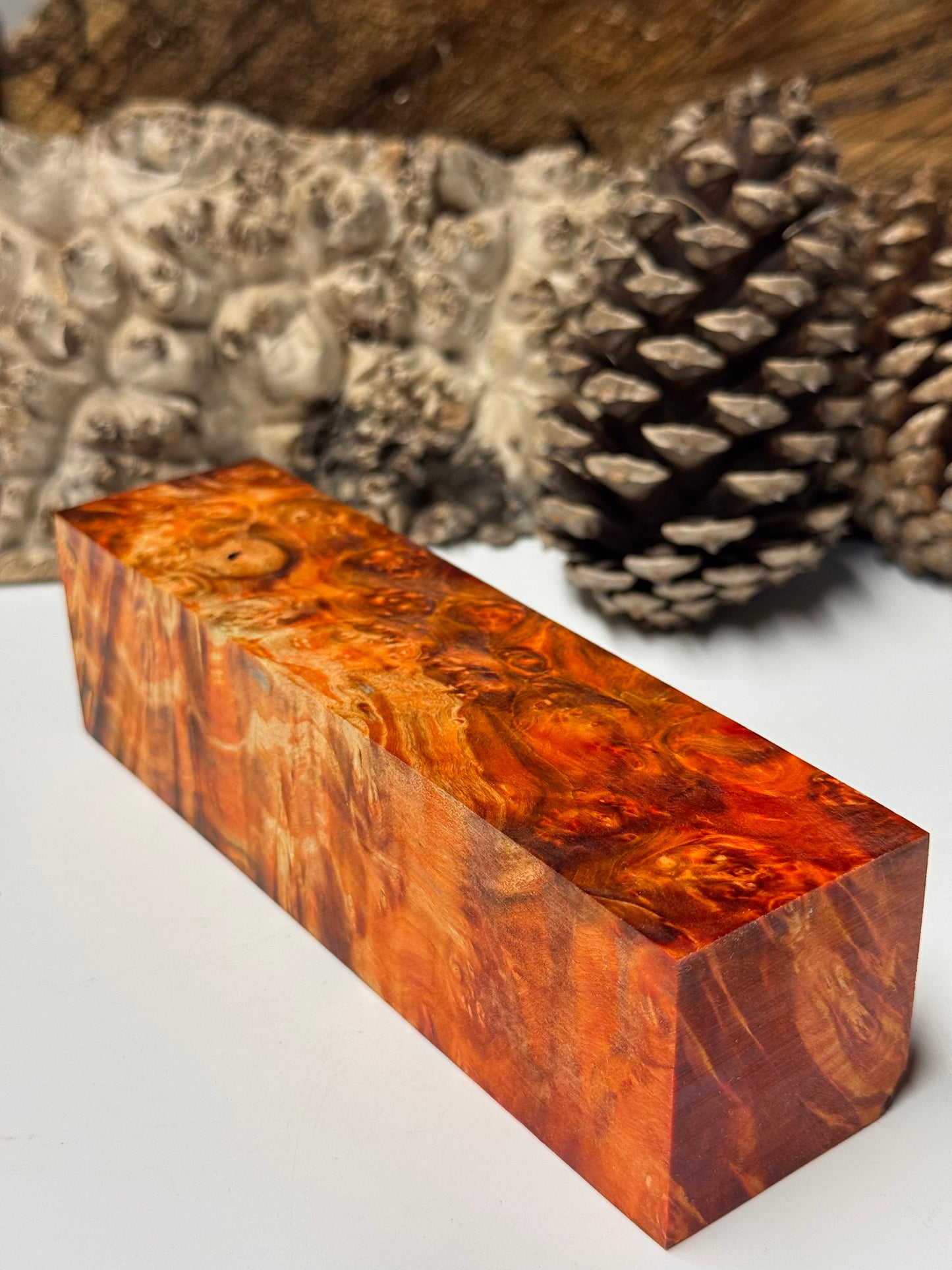 BE-3 Stabilized Box Elder Burl Block 1.62" x 1.68" x 6.6" – Premium Turning Wood & Knife Handle Material