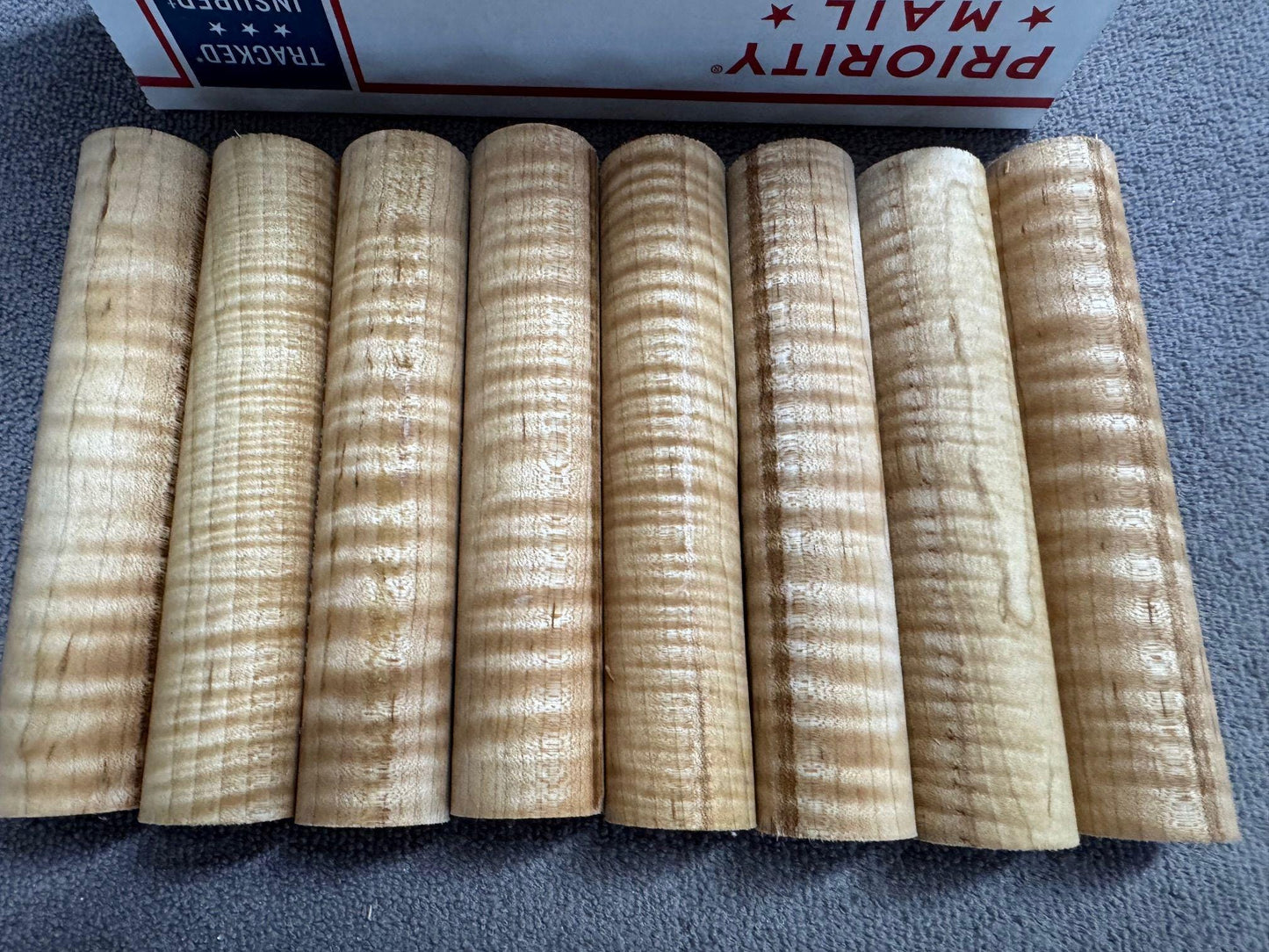 8 - New England Curley Maple Call/Pen Turning rounds  1-1/8" X 5-1/4" AAA