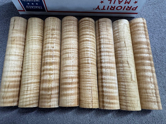 8 - New England Curley Maple Call/Pen Turning rounds  1-1/8" X 5-1/4" AAA