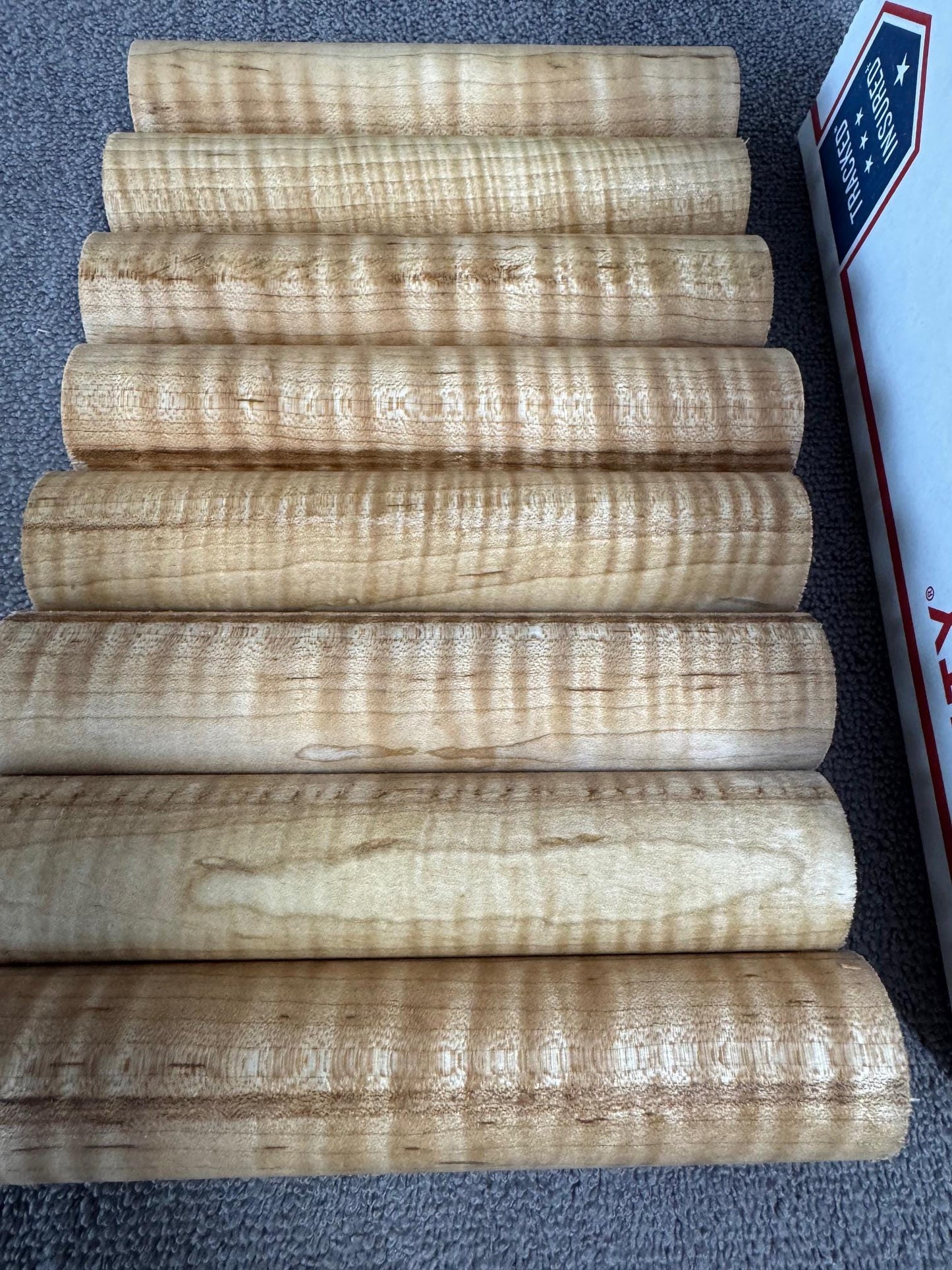 8 - New England Curley Maple Call/Pen Turning rounds  1-1/8" X 5-1/4" AAA
