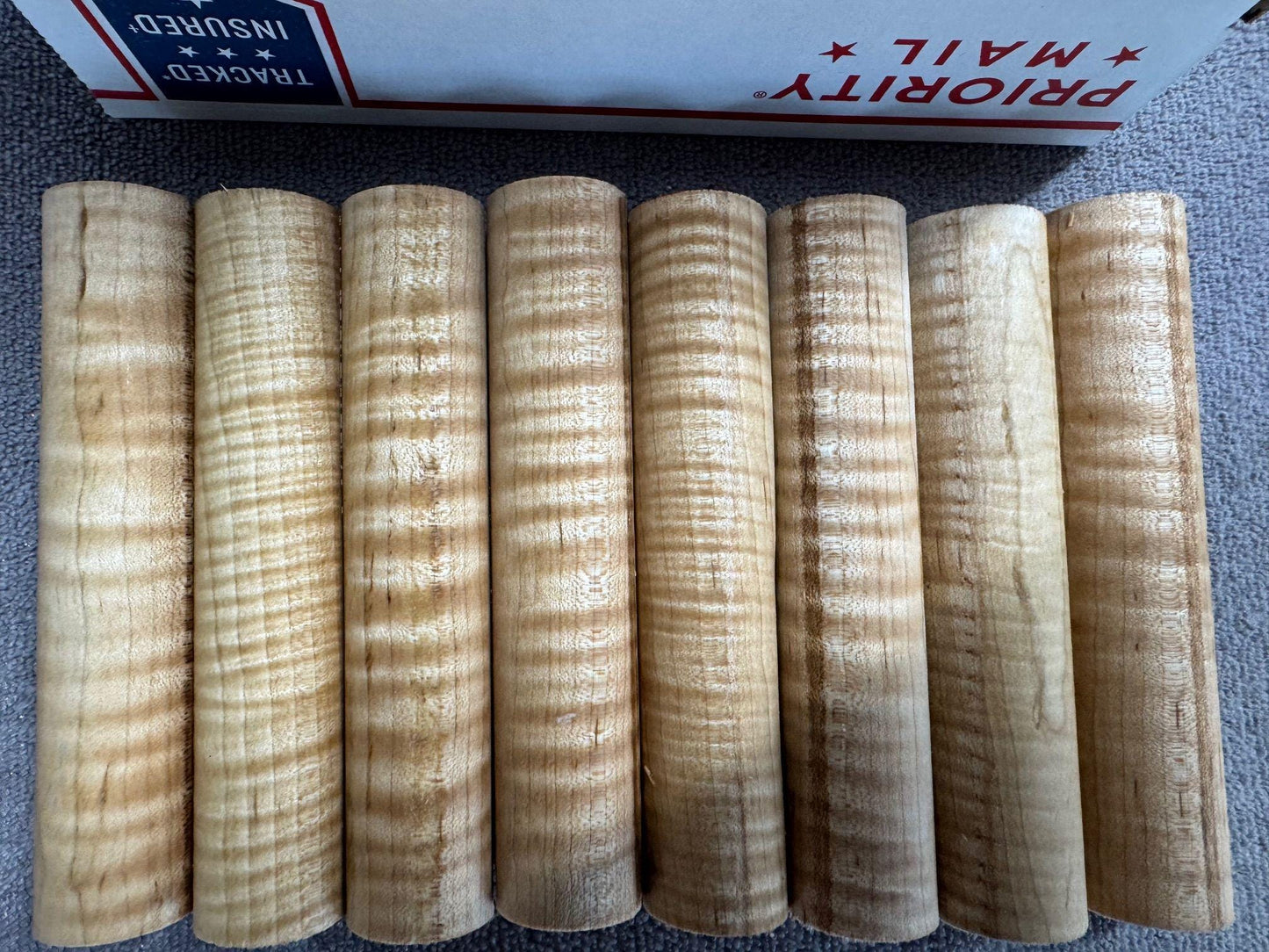 8 - New England Curley Maple Call/Pen Turning rounds  1-1/8" X 5-1/4" AAA