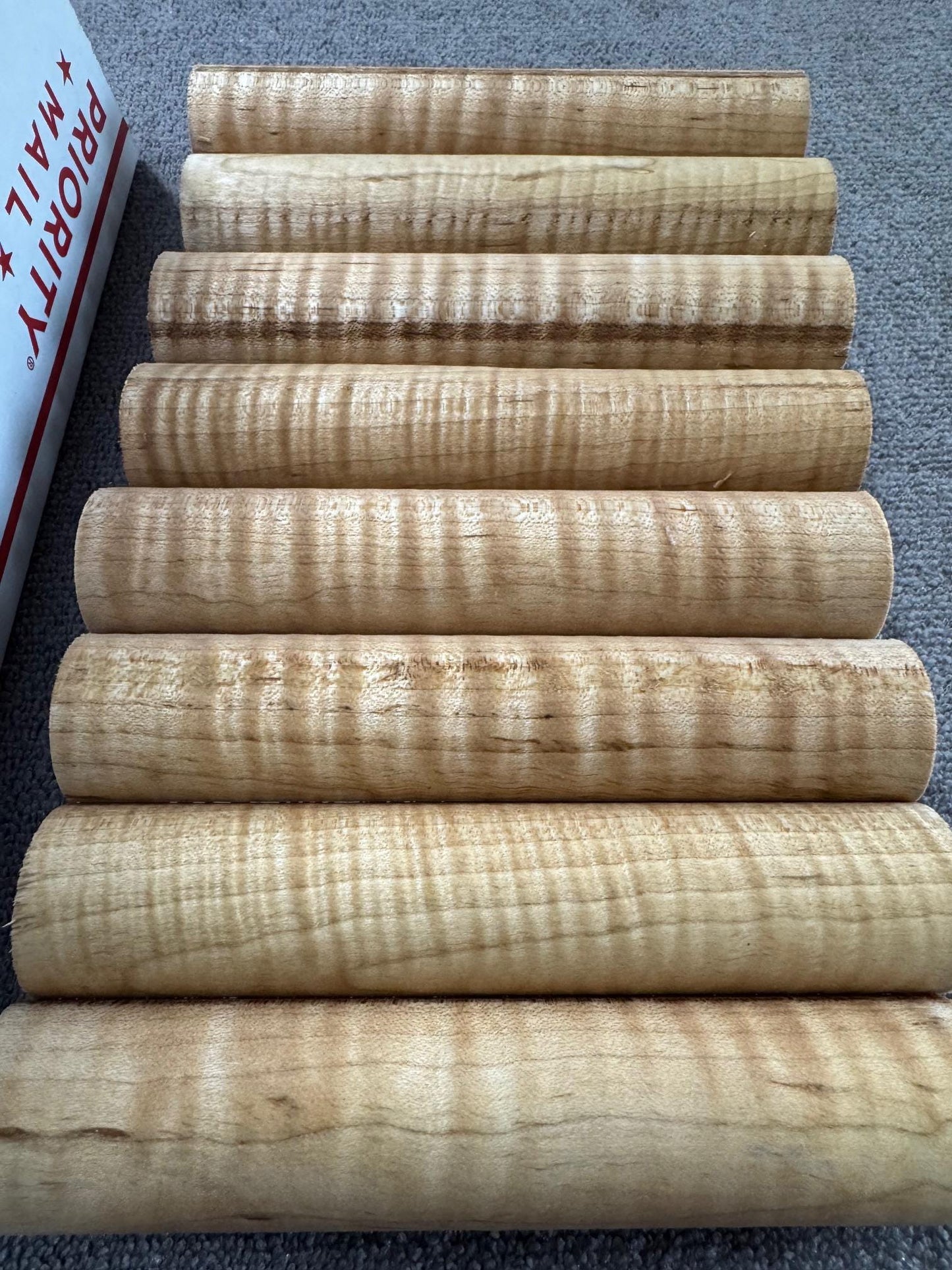 8 - New England Curley Maple Call/Pen Turning rounds  1-1/8" X 5-1/4" AAA